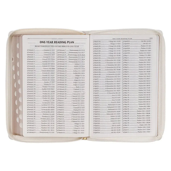 White & Gold Faux Leather Large Print Thinline King James Version Bible with Zippered Closure & Thumb Index