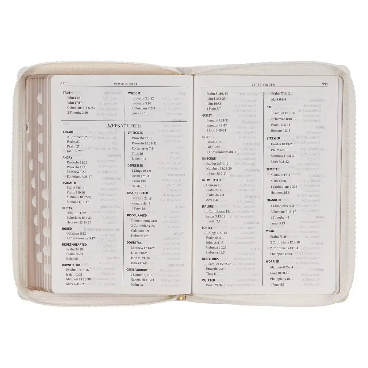 White & Gold Faux Leather Large Print Thinline King James Version Bible with Zippered Closure & Thumb Index