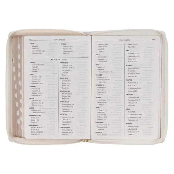 White & Gold Faux Leather Large Print Thinline King James Version Bible with Zippered Closure & Thumb Index